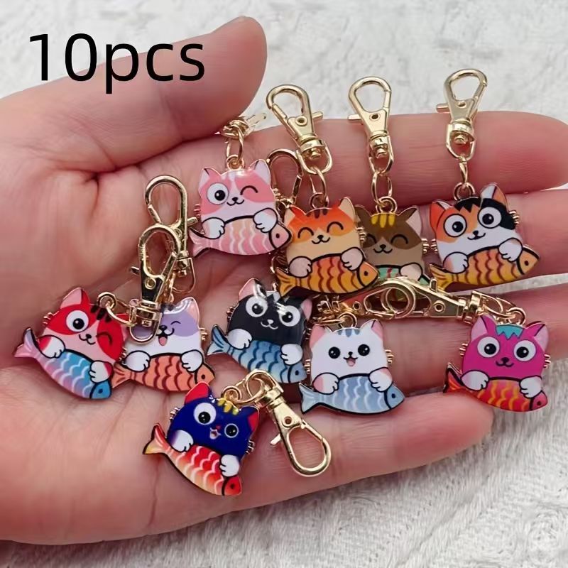 10pcs alloy printed cat keycha - Gaming Accessories Gifts ulasan dan harga