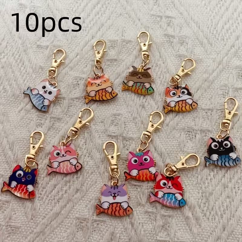 10pcs alloy printed cat keycha - Gaming Accessories Gifts ulasan dan harga