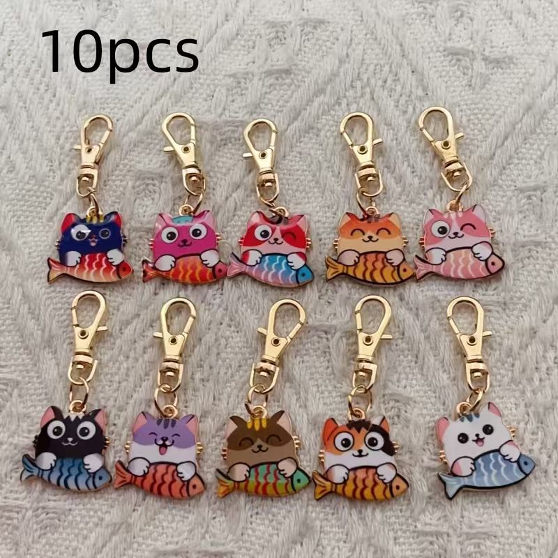 10pcs alloy printed cat keycha - Gaming Accessories Gifts ulasan dan harga