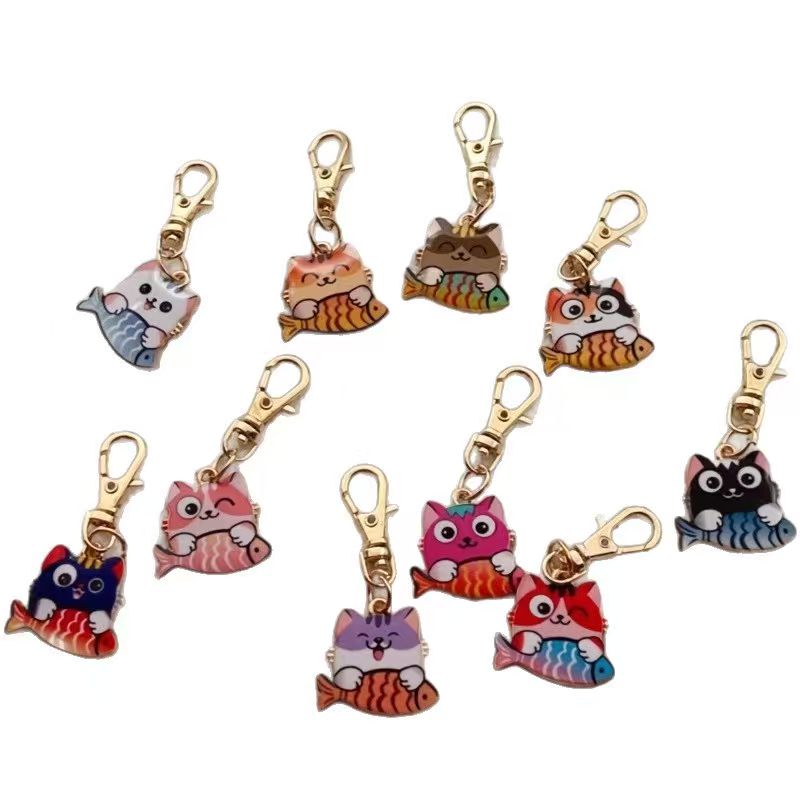 10pcs alloy printed cat keycha - Gaming Accessories Gifts ulasan dan harga