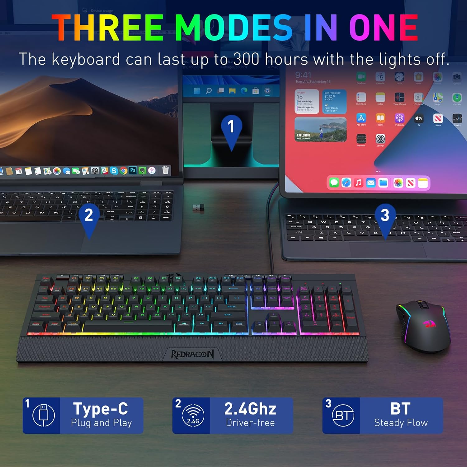 Redragon S151 PRO 3-Mode Wilre - Gaming Accessories Combo ulasan dan harga